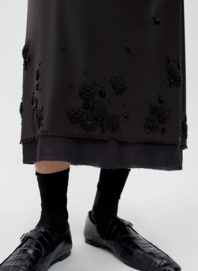 Jupe Tailored Embellished Laine  | Marron foncé