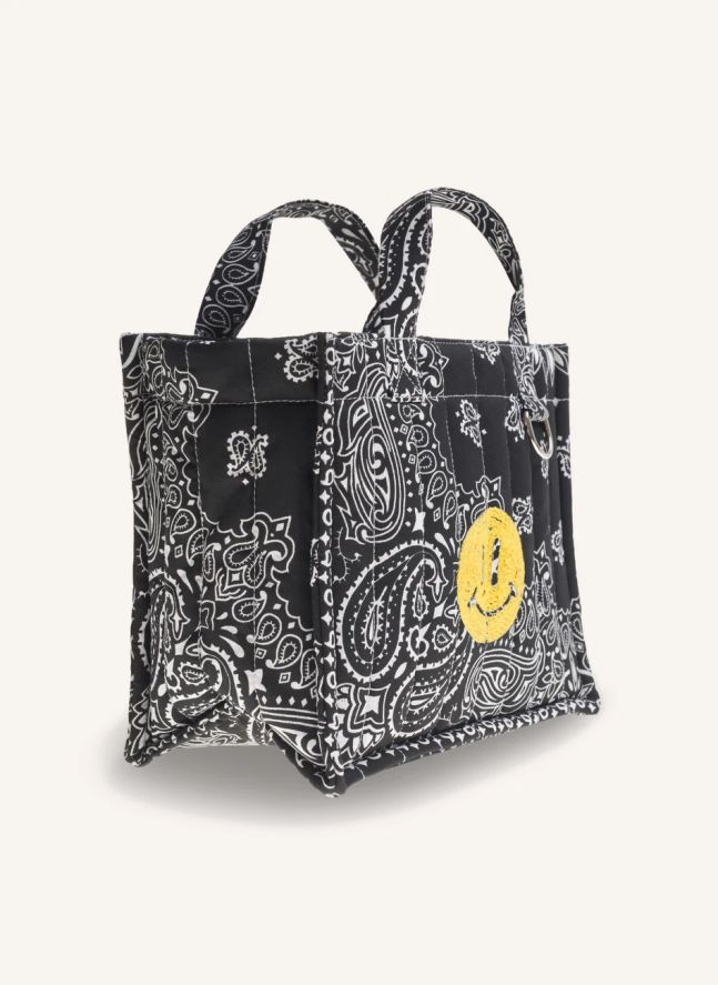 Mini Cabas Happy Face Coton | Noir