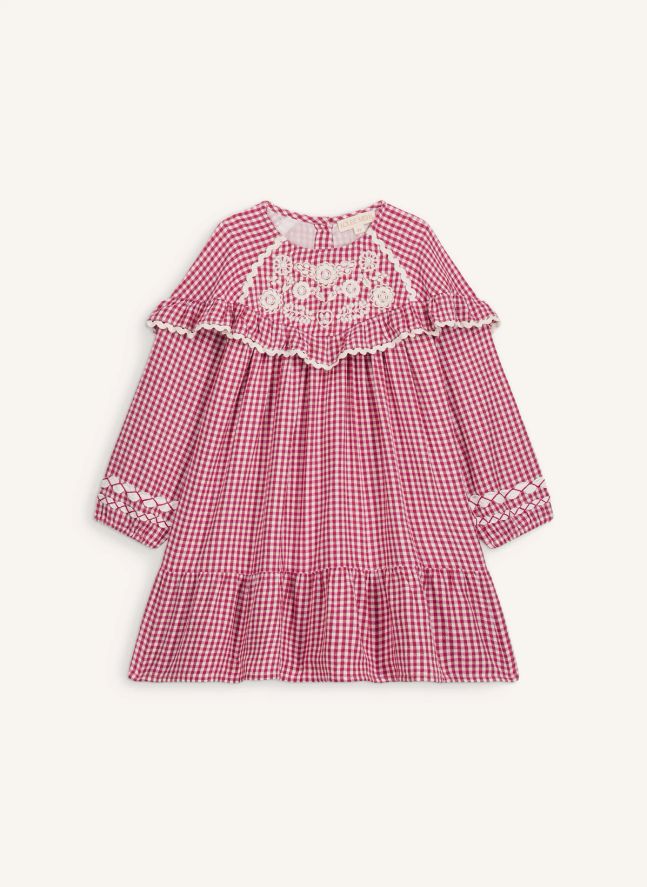 Robe Orana Carreaux Coton Bio | Framboise