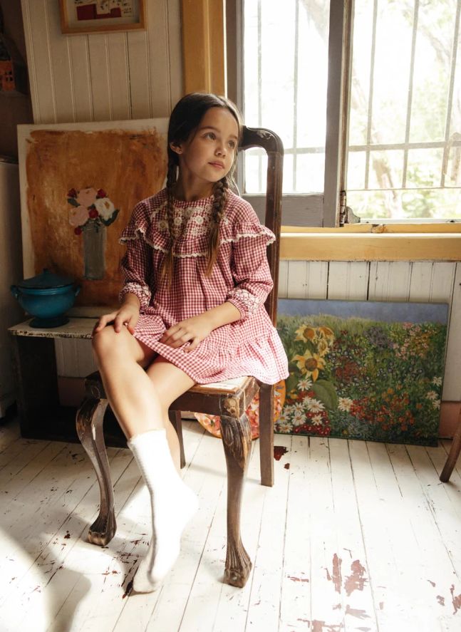Robe Orana Carreaux Coton Bio | Framboise