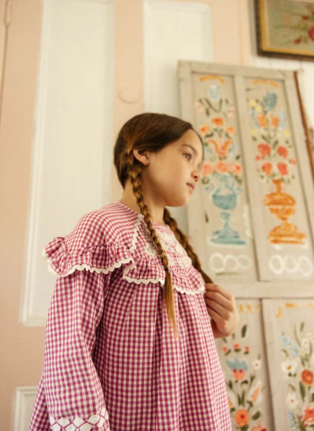 Robe Orana Carreaux Coton Bio | Framboise
