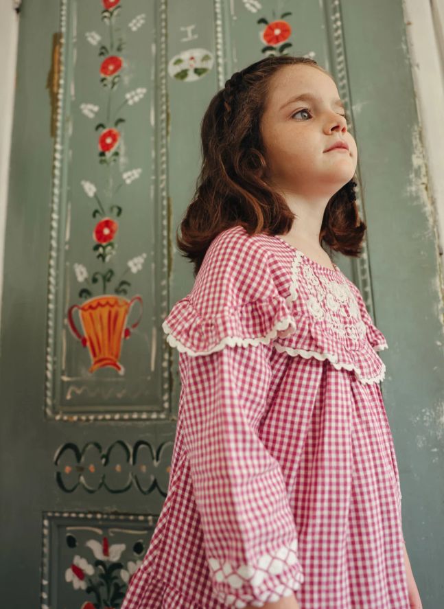 Robe Orana Carreaux Coton Bio | Framboise
