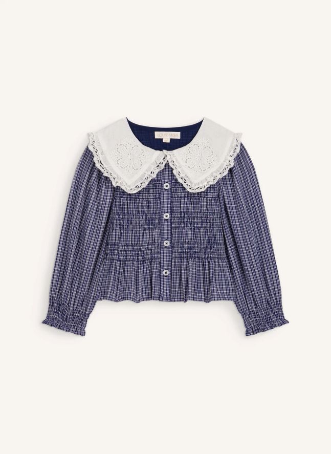 Blouse Smockée Enola Carreaux Coton Bio | Bleu