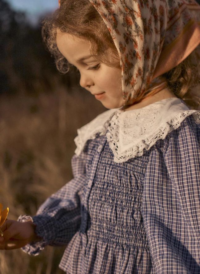 Blouse Smockée Enola Carreaux Coton Bio | Bleu