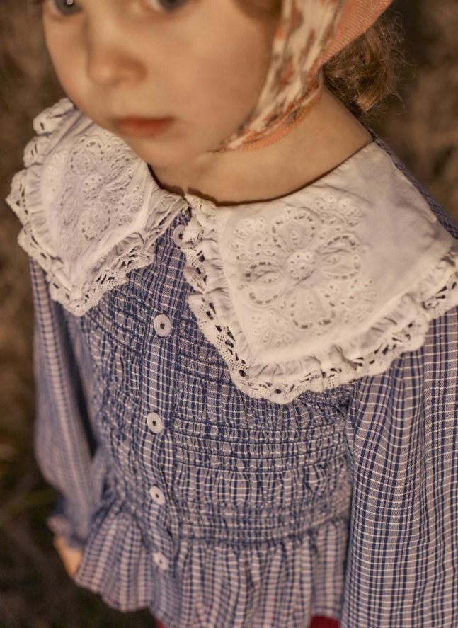 Blouse Smockée Enola Carreaux Coton Bio | Bleu