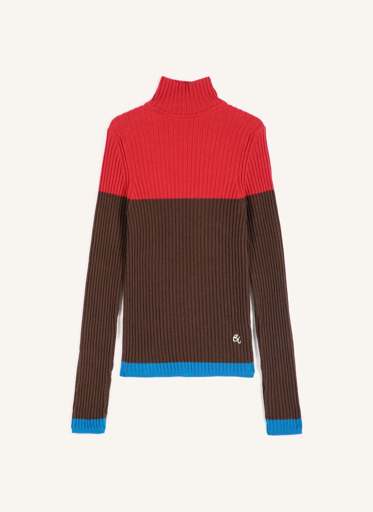 Pull Color Block Coton Bio | Marron- Image produit n°0