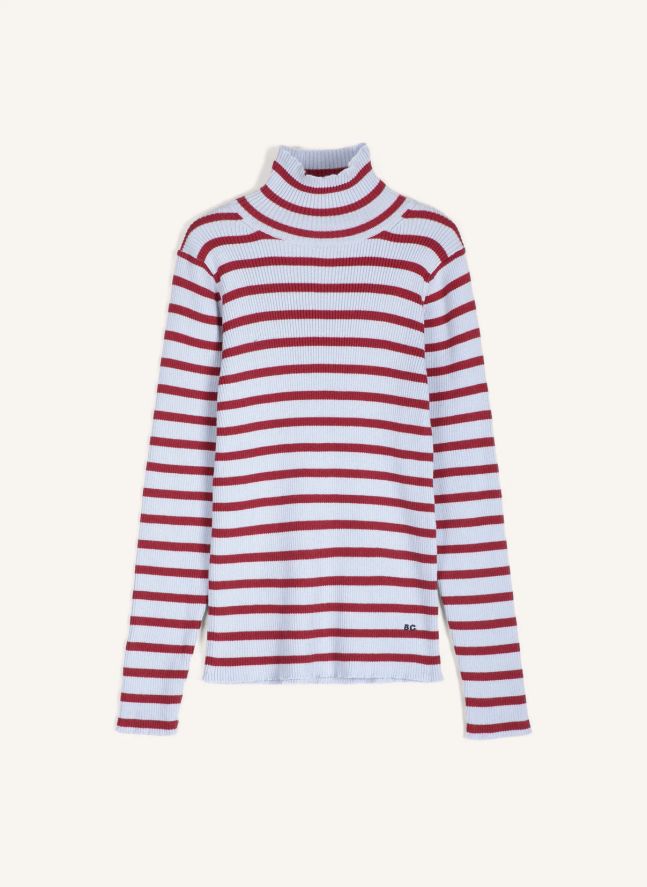 Pull Rayures Coton Bio et Laine Mérinos | Bleu ciel