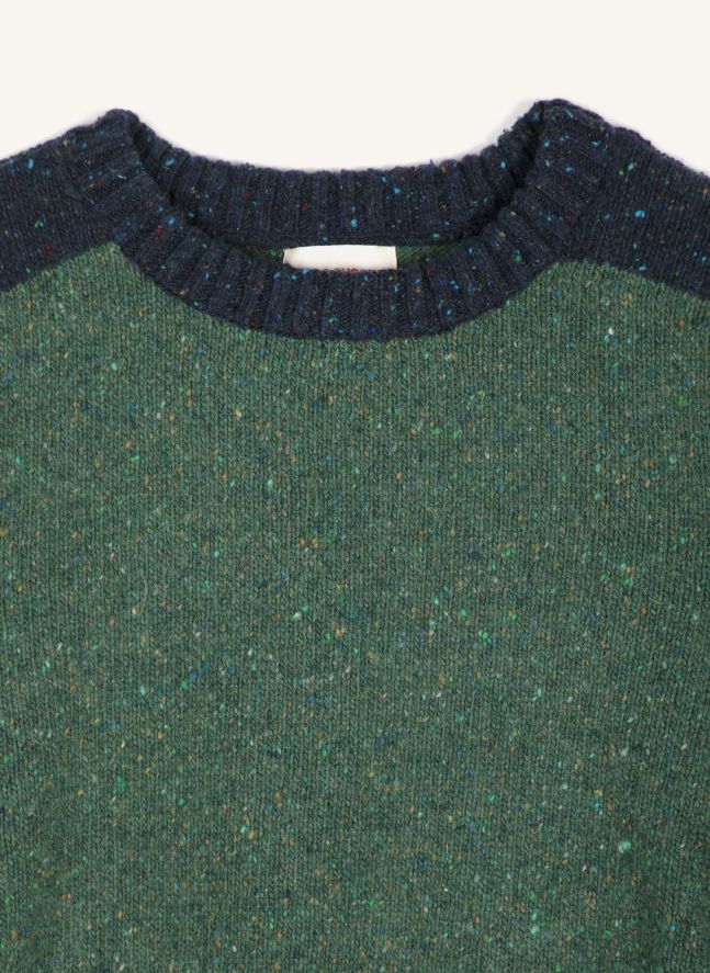 Pull Color Block Laine | Vert foncé