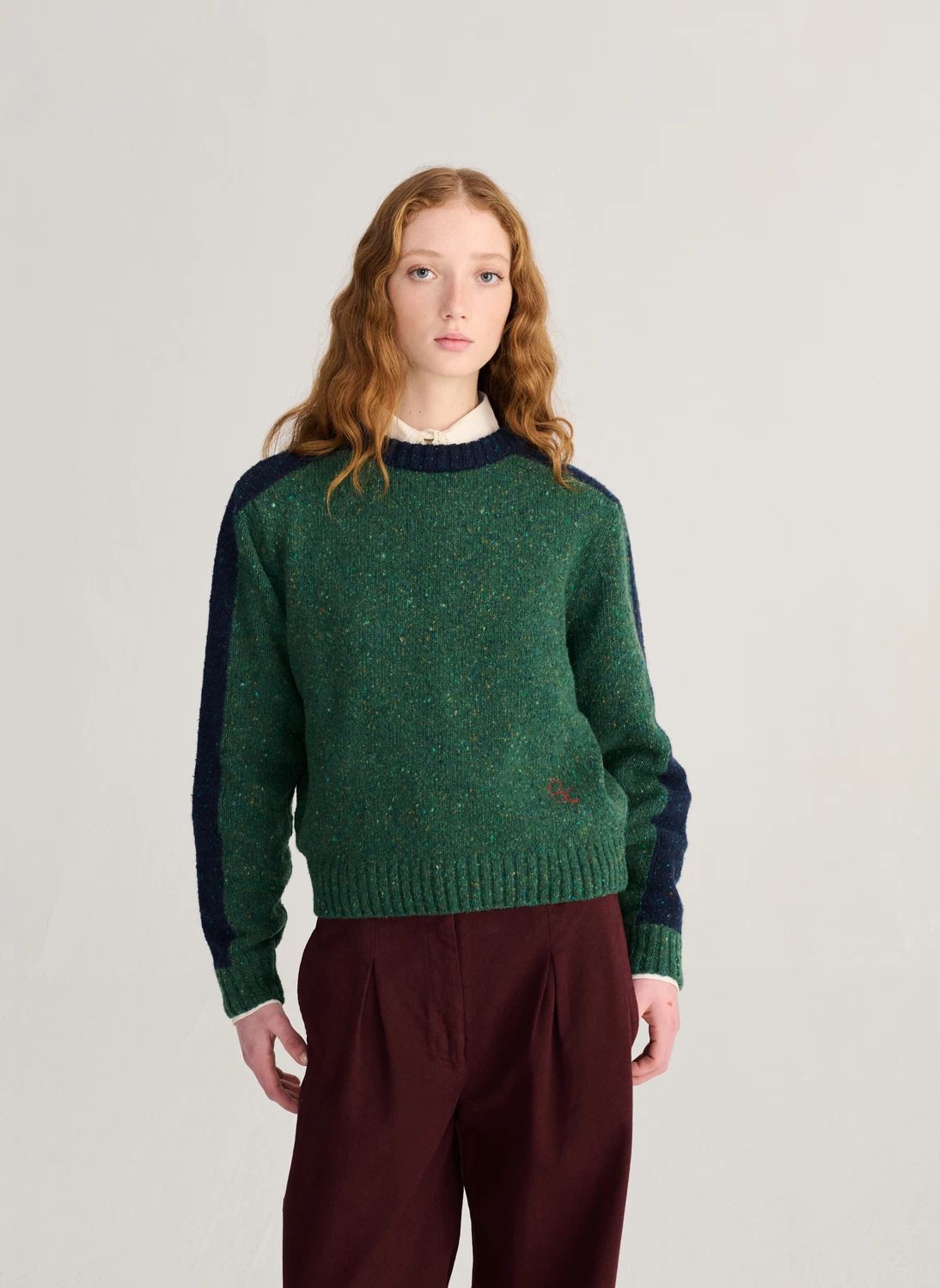 Pull Color Block Laine | Vert foncé- Image produit n°1