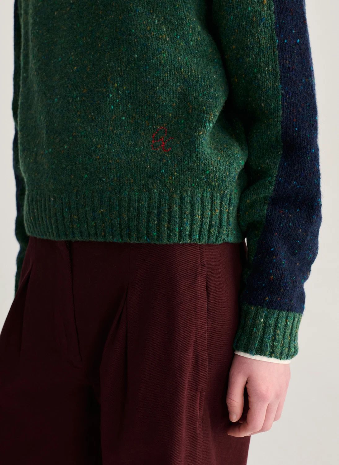 Pull Color Block Laine | Vert foncé- Image produit n°2