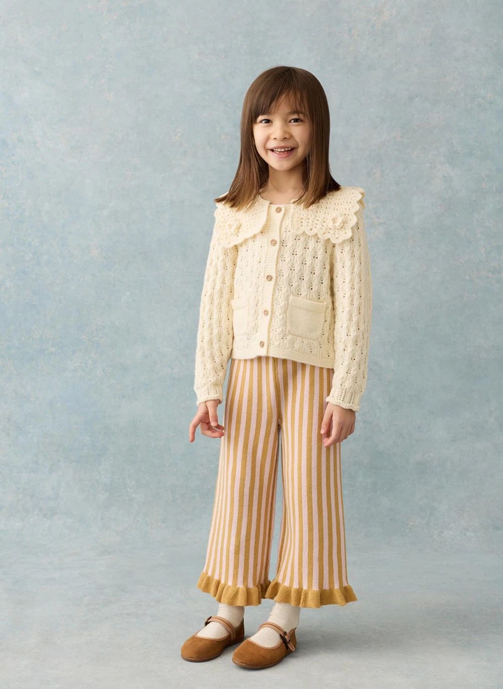 Pantalon Salia Rayé Maille | Caramel- Image produit n°1