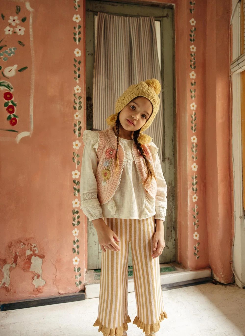 Pantalon Salia Rayé Maille | Caramel- Image produit n°4