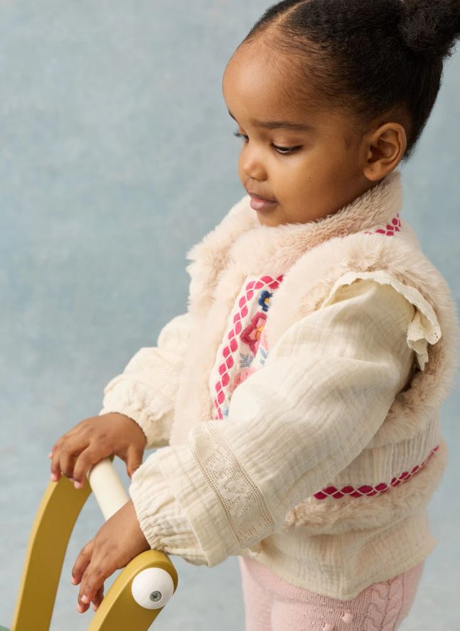 Veste Sans Manches Façon Fourrure Librana Coton Bio | Crème