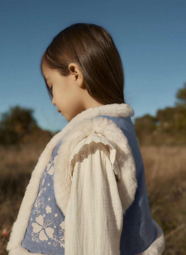 Veste Sans Manches Façon Fourrure Librana Coton Bio | Bleu