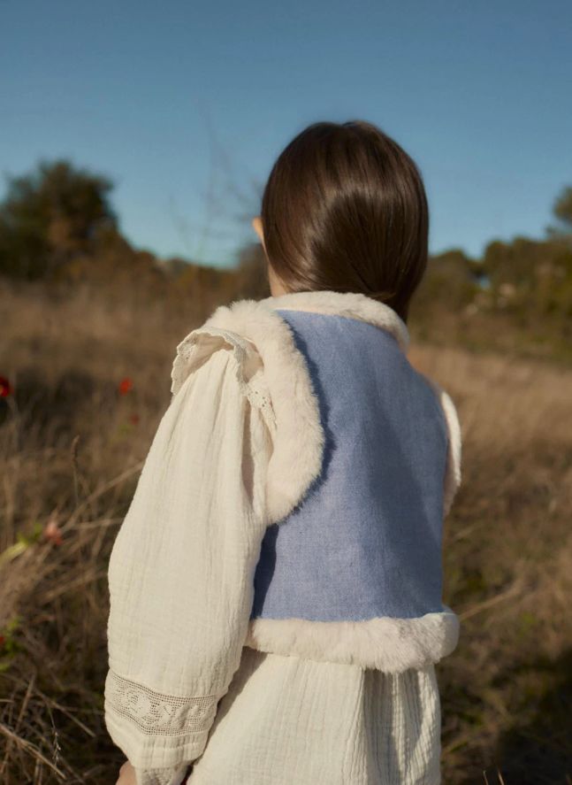 Veste Sans Manches Façon Fourrure Librana Coton Bio | Bleu
