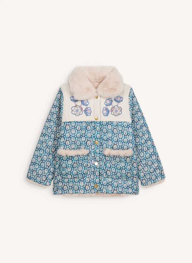 Manteau Reversible Façon Fourrure Dalilou Coton Bio | Bleu