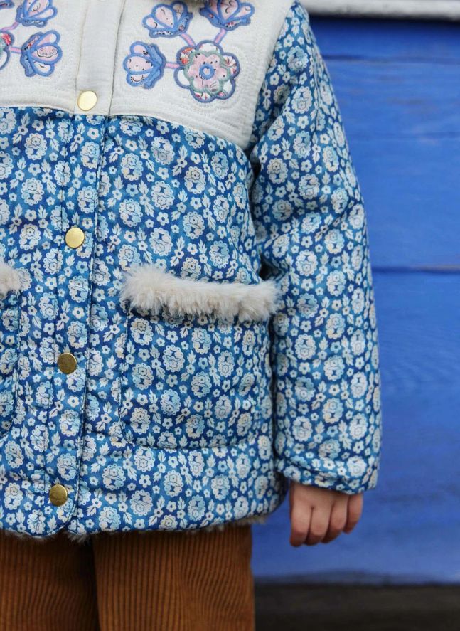 Manteau Reversible Façon Fourrure Dalilou Coton Bio | Bleu