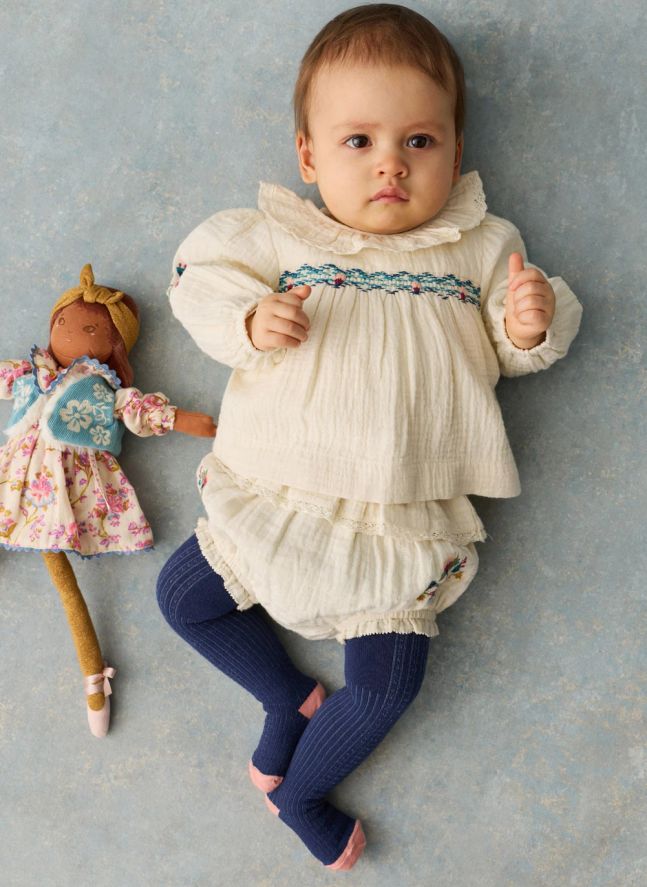 Ensemble Blouse et Bloomer Helia Gaze de Coton Bio | Crème