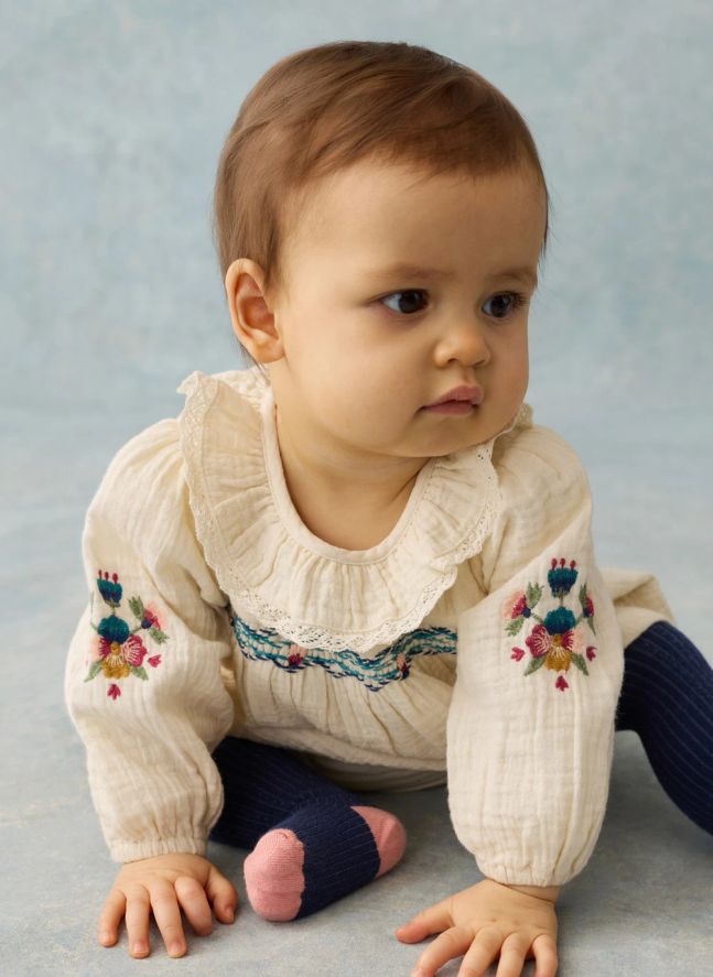 Ensemble Blouse et Bloomer Helia Gaze de Coton Bio | Crème