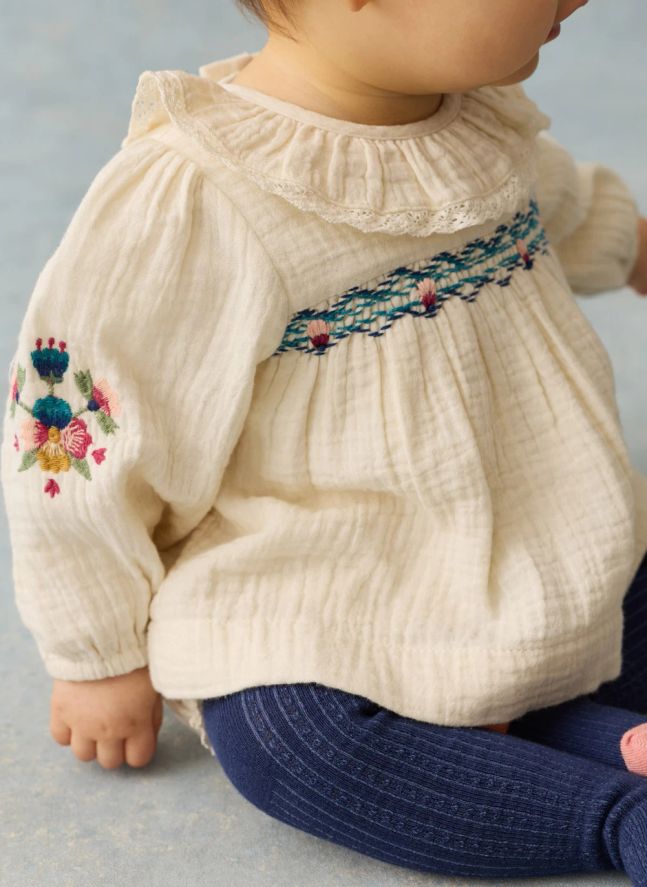 Ensemble Blouse et Bloomer Helia Gaze de Coton Bio | Crème