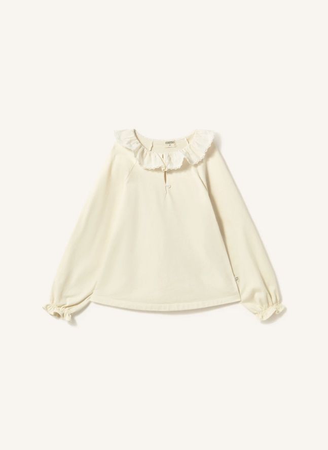 T-shirt Col Volants Adara Coton Bio | Ivoire