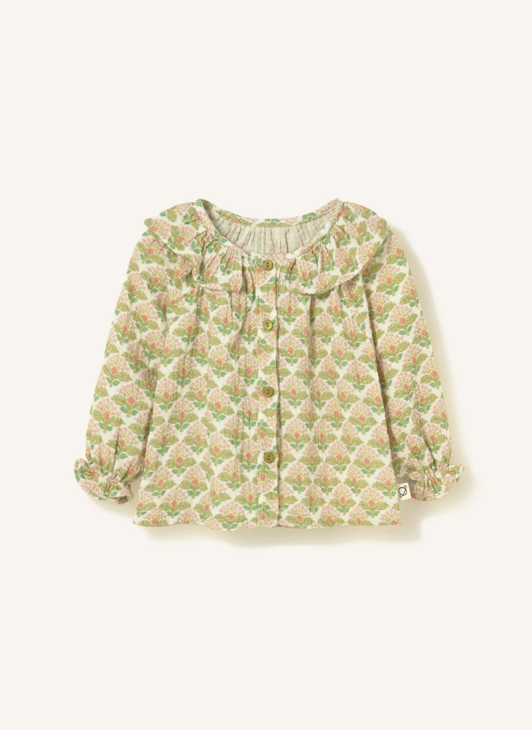 Blouse Col Volants Iris Fleurie | Vert pâle- Image produit n°0