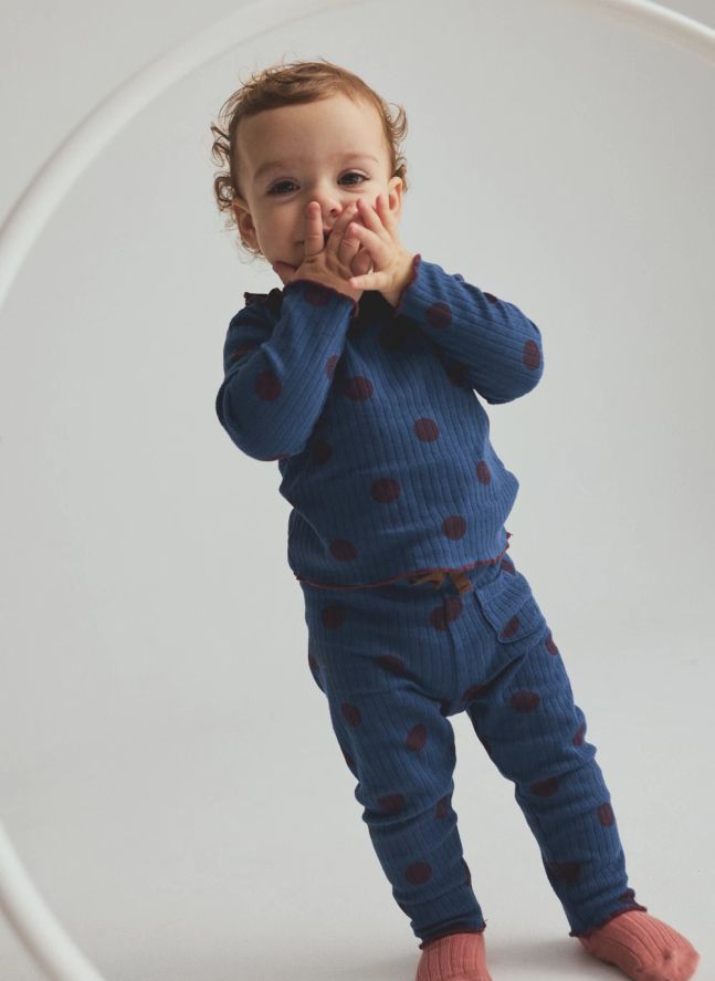 Legging Côtelé Mika Pois Coton Bio | Bleu marine