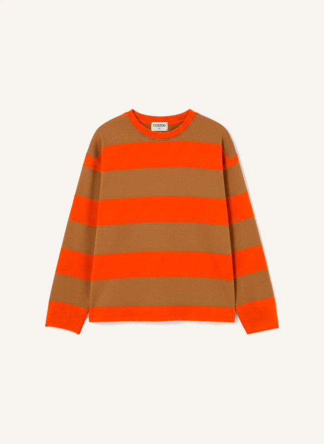 T-shirt Basic Rayé | Orange fluo