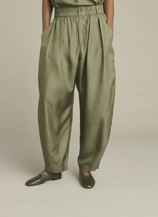 Pantalon Vernon Soie | Vert de gris