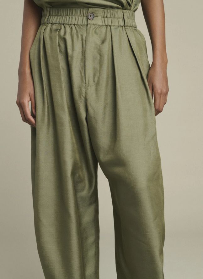 Pantalon Vernon Soie | Vert de gris