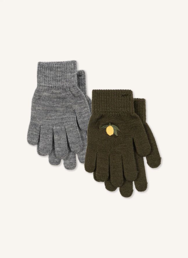 Lot de 2 Paires de Gants Filla Citrons Laine | Kaki
