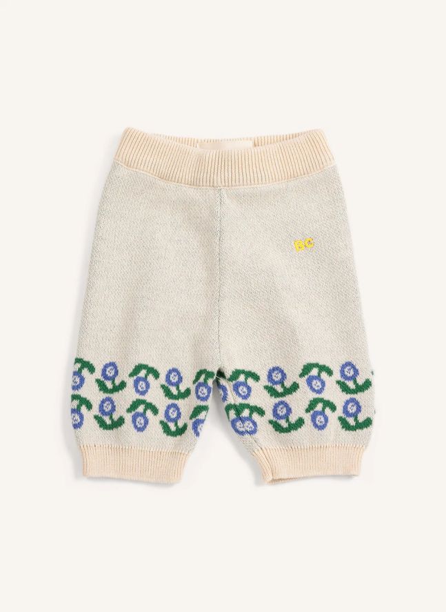 Pantalon Fleuri Maille Coton Bio | Ecru