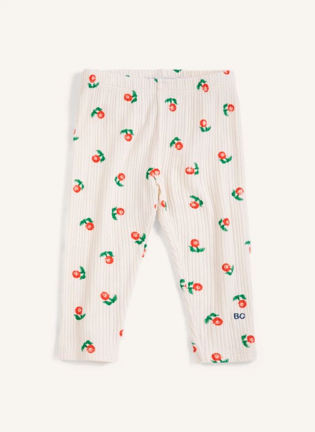Legging Côtelé Fleuri Coton Bio | Ecru
