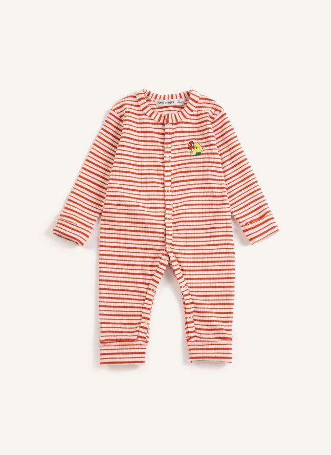 Combinaison Côtelée Rayée Coton Bio | Rouge