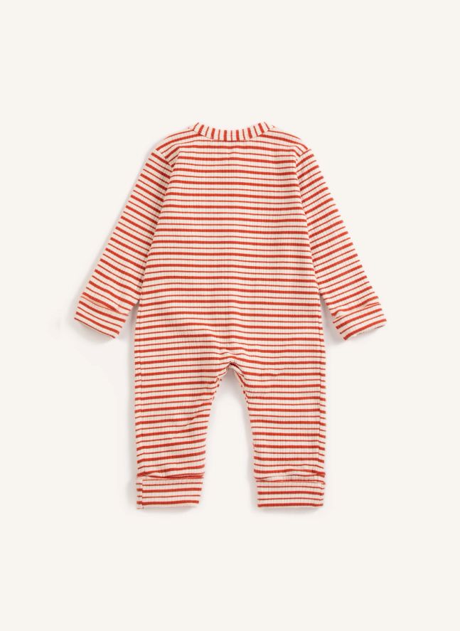 Combinaison Côtelée Rayée Coton Bio | Rouge