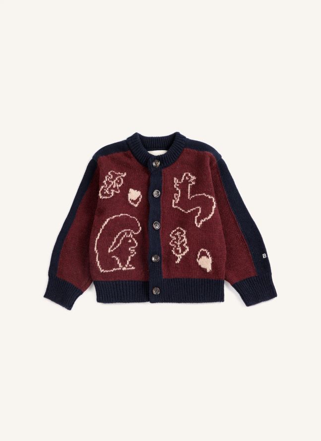 Cardigan Ecureuils Laine Bébé | Bordeaux