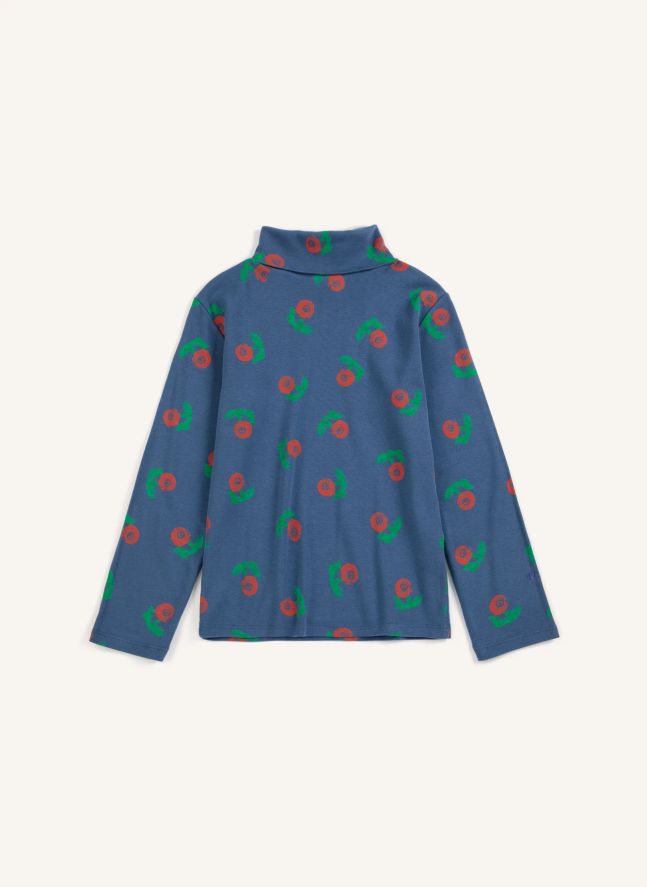 Col Roulé Fleuri Coton Bio | Bleu marine