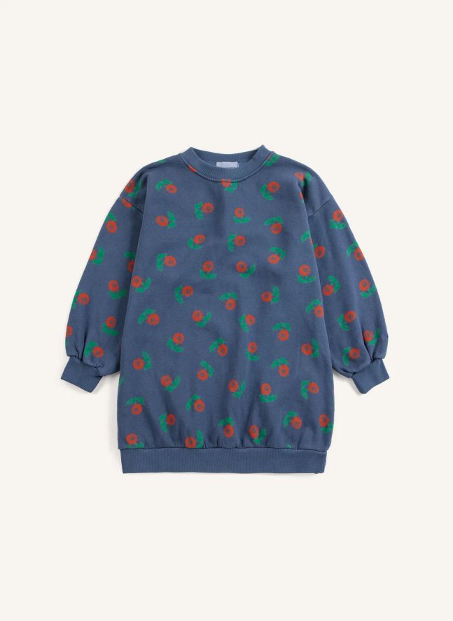 Robe Sweat Fleurie Coton Bio | Bleu marine