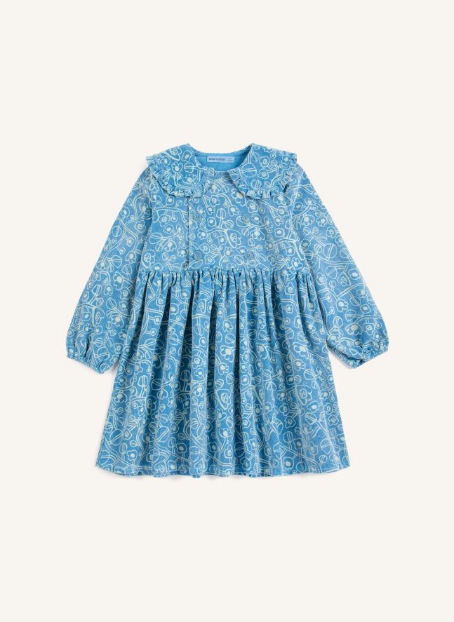 Robe Fleurie Velours Côtelé Coton Bio | Bleu