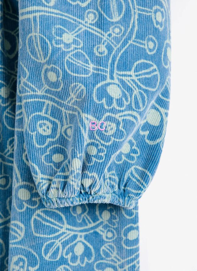 Robe Fleurie Velours Côtelé Coton Bio | Bleu