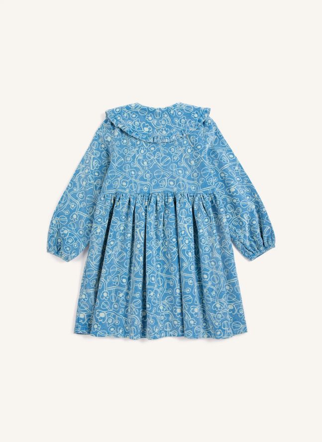 Robe Fleurie Velours Côtelé Coton Bio | Bleu