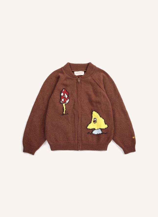 Gilet Zippé Champignons Laine | Marron