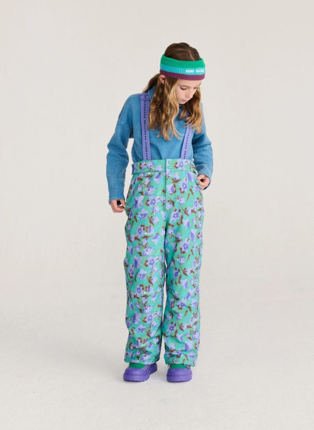 Pantalon de Ski Fleuri Fibres Recyclées | Turquoise