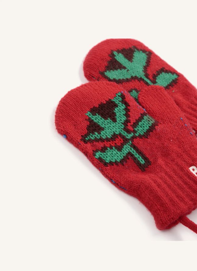 Moufles Fleurs Fibres Recyclées | Rouge