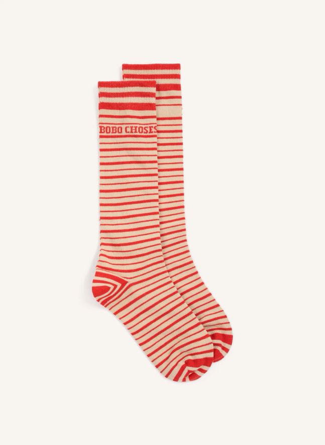 Chaussettes Hautes Rayées Coton Bio | Rouge