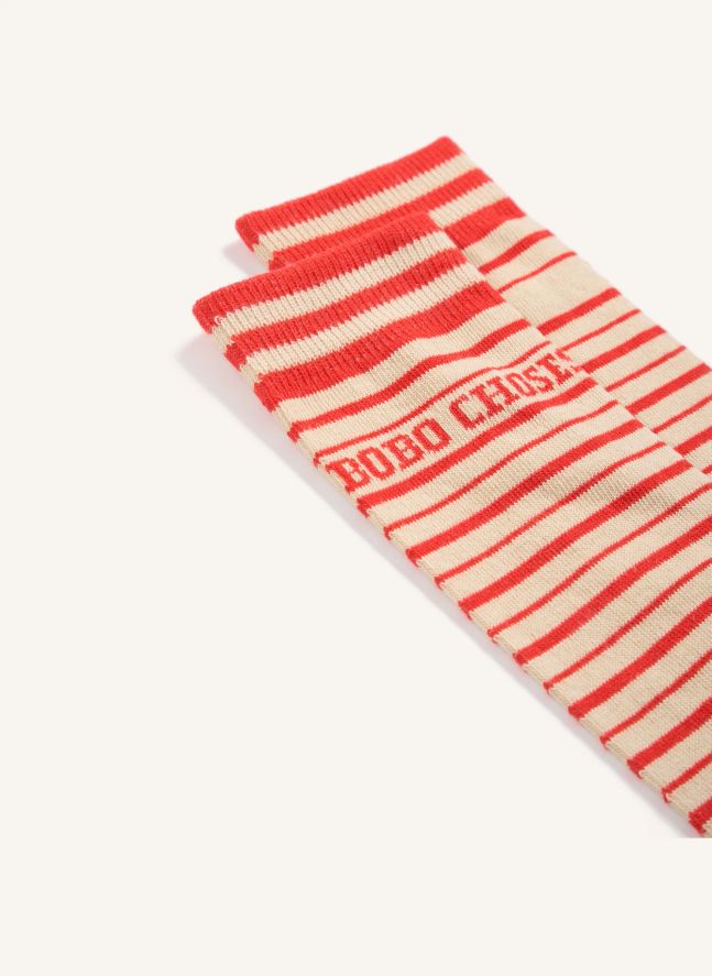 Chaussettes Hautes Rayées Coton Bio | Rouge