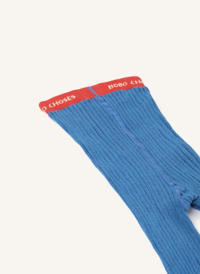 Collants Côtelés Coton Bio | Bleu