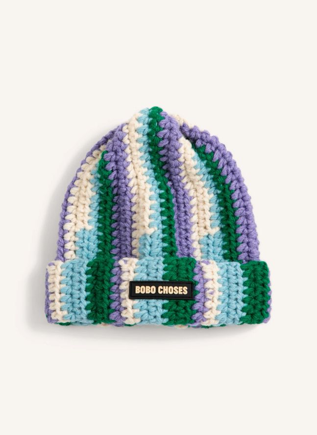 Bonnet Rayé Maille Fibres Recyclées | Bleu ciel
