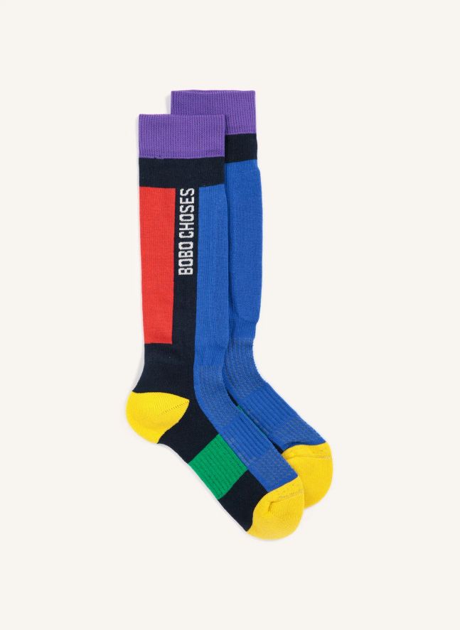 Chaussettes de Ski Colorblock Coton Bio | Bleu