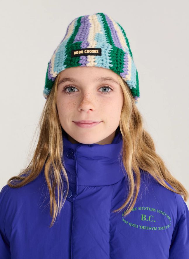 Bonnet Rayé Maille Fibres Recyclées | Bleu ciel